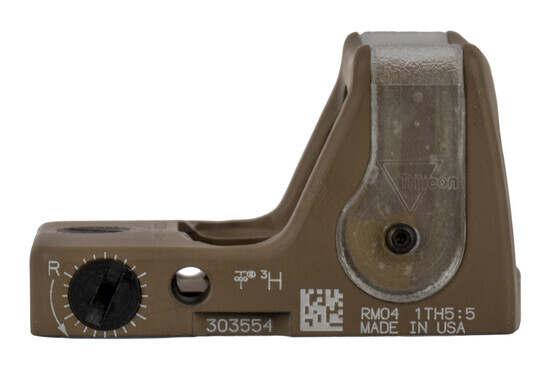 Trijicon Type 2 RMR with Adjustable 7 MOA Amber dot reticle features easy to use side mounted controls and an FDE finish